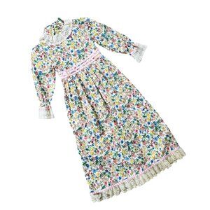 Vintage 70s Girl's Prairie Pioneer Maxi Dress